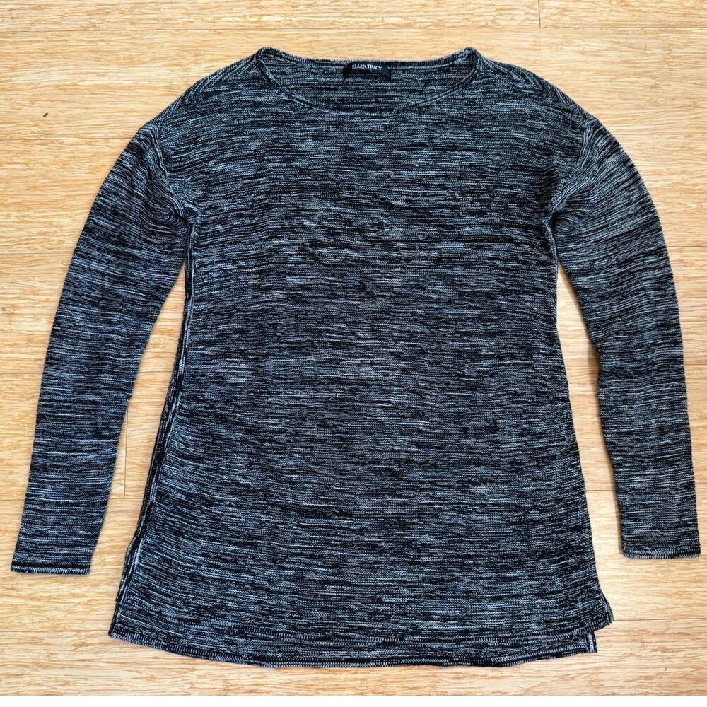 Ellen Tracy Women's Medium Marled Pullover Sweater Black and White Boat Neck A+